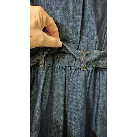 J. Crew Dress Size 2 Chambray Pockets Tie Waist Elastic Waist Collar Cotton S/S - Picture 7 of 10